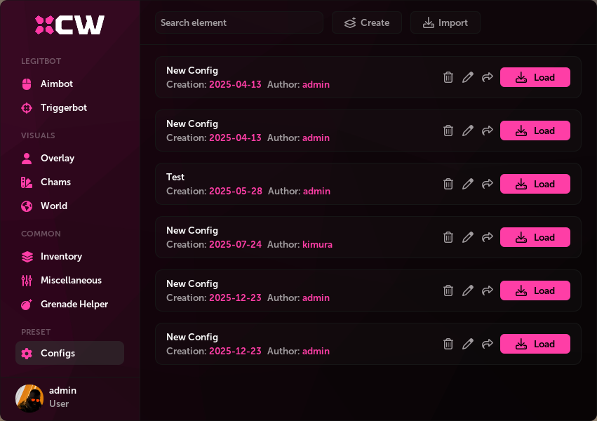 CW Cheat Menu - Cloud Configurations