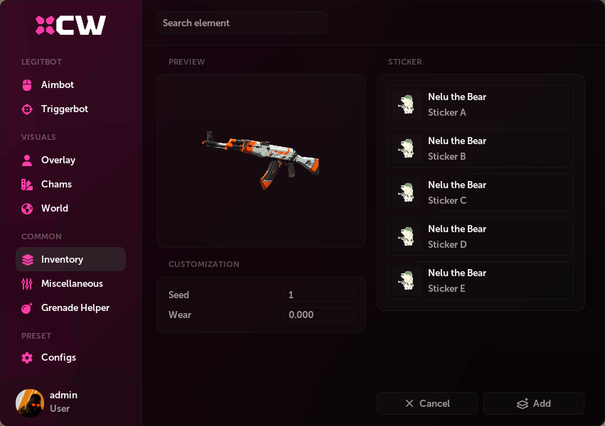 CW Cheat Menu - Inventory View